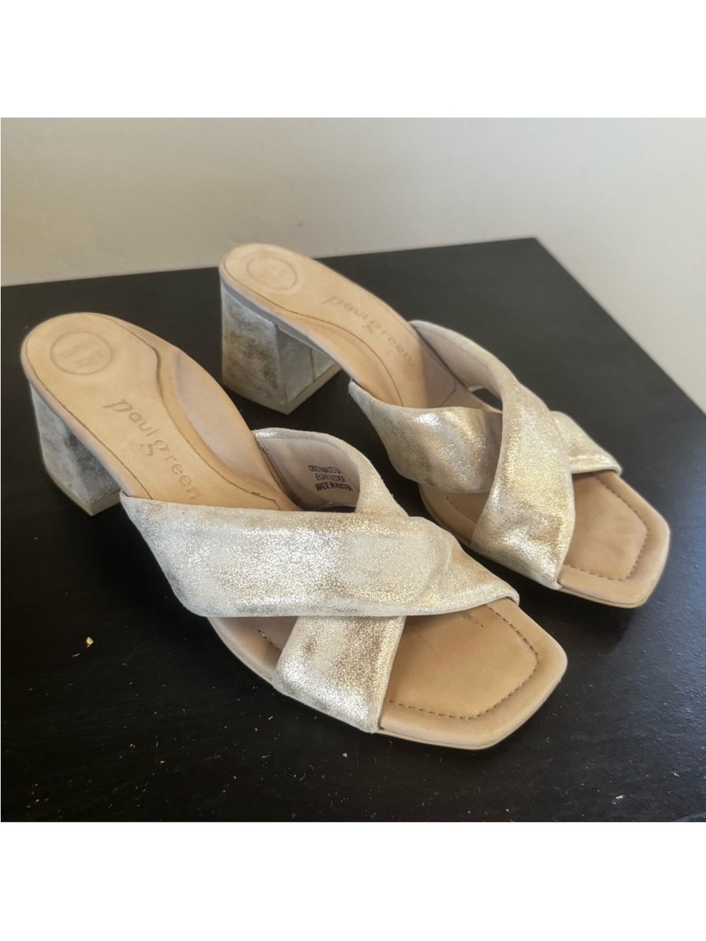 Paul Green Lauren Block Heel Sandals in Mineral Metallic UK 5 and US 7.5